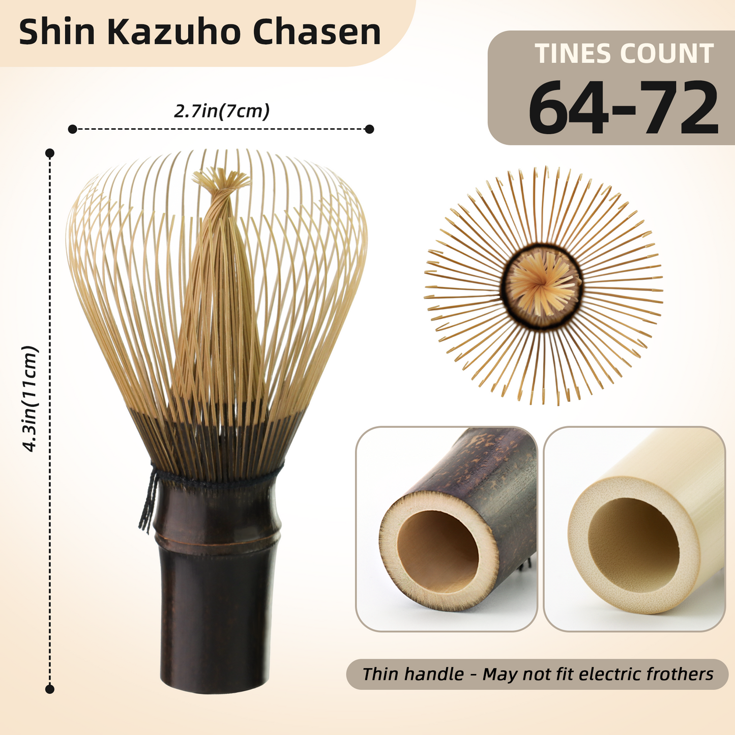 Handcrafted Kurotake Shin Chasen, Matcha Whisk (1-Piece) for Ceremonial Grade Matcha Powder, Black Bamboo Whisk, Artisan Made Ceremonial-Grade Matcha Whisk