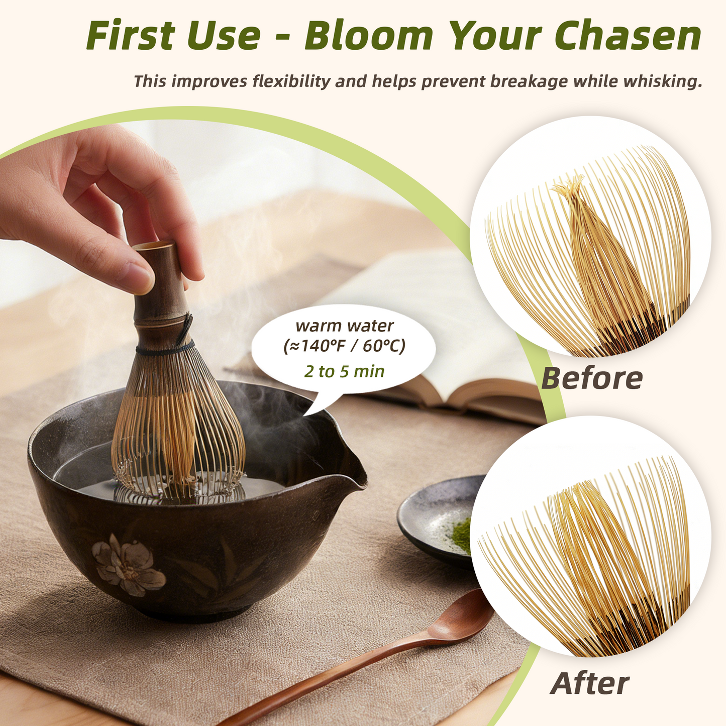 Handcrafted Kurotake Shin Chasen, Matcha Whisk (1-Piece) for Ceremonial Grade Matcha Powder, Black Bamboo Whisk, Master Made Ceremonial-Grade Macha Whisks